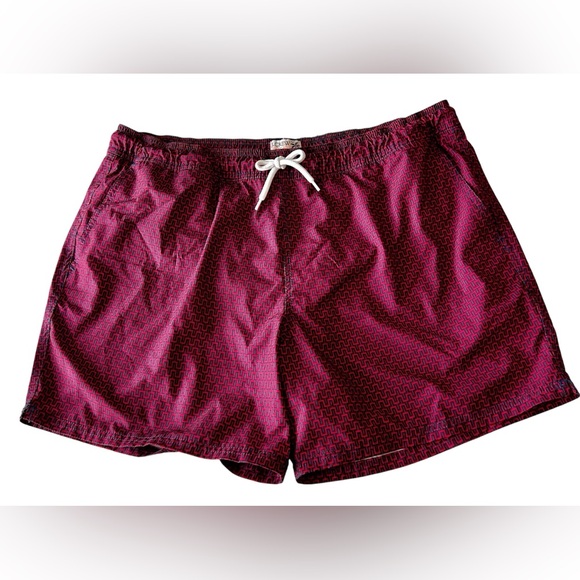 J. Crew Flex Men’s Swimwear Swim Trunks Red Navy Geometric Pattern Sz XL - Picture 1 of 6